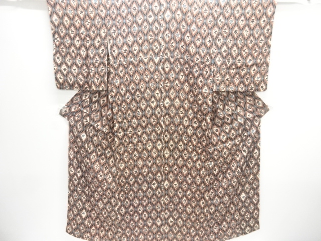 アンティーク　紋錦紗斜め格子に花模様着物